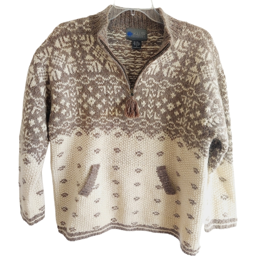 VTG Squaw Valley Womens SMALL Wool Blend Ski Sweater Nordic Kangaroo Pockets EUC